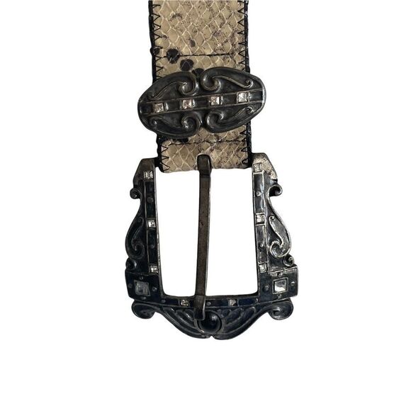 𝅺LUISA CERANO Italy Snakeskin Leather Belt Cream Black 36 EU - Picture 7 of 14